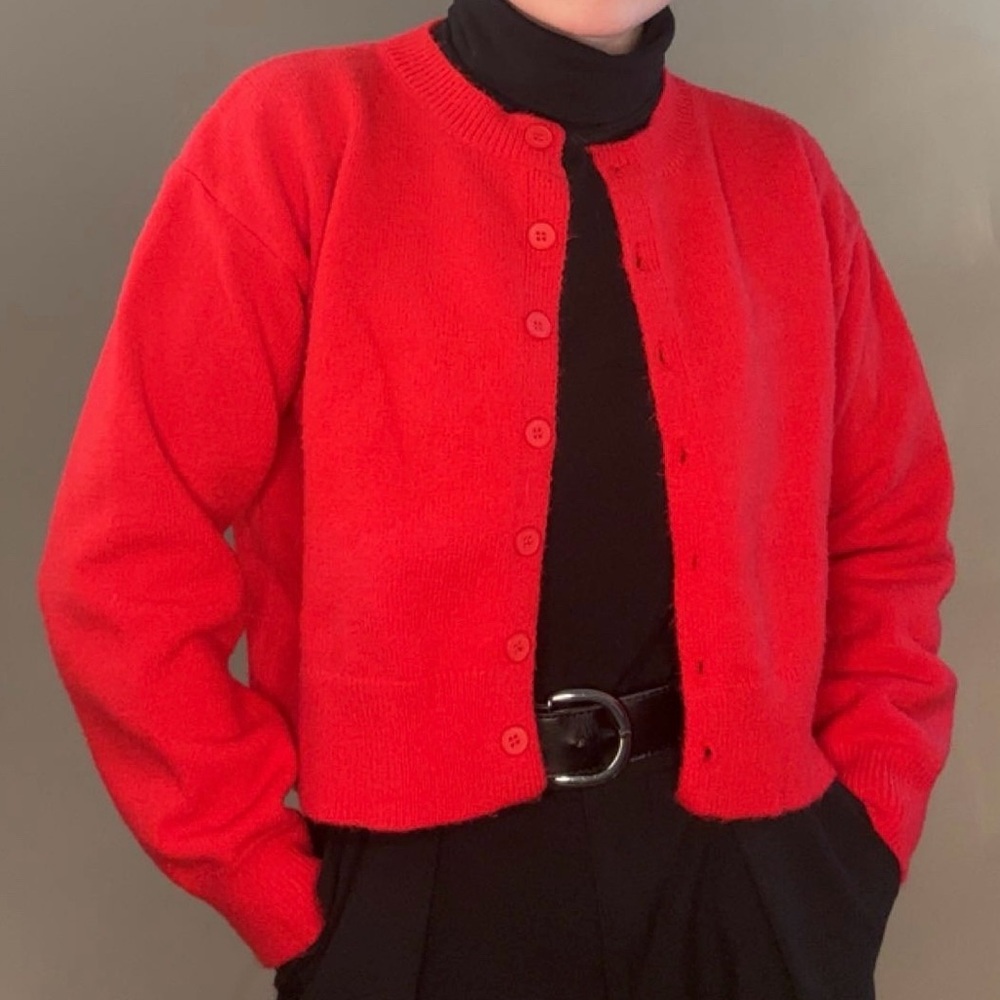 SOLD Vibrant Red Button-Up Cardigan
